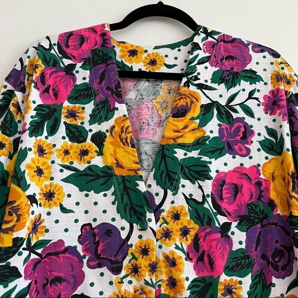 Vintage Floral and Polka Dot Tunic Blazer Top - Picture 4 of 6